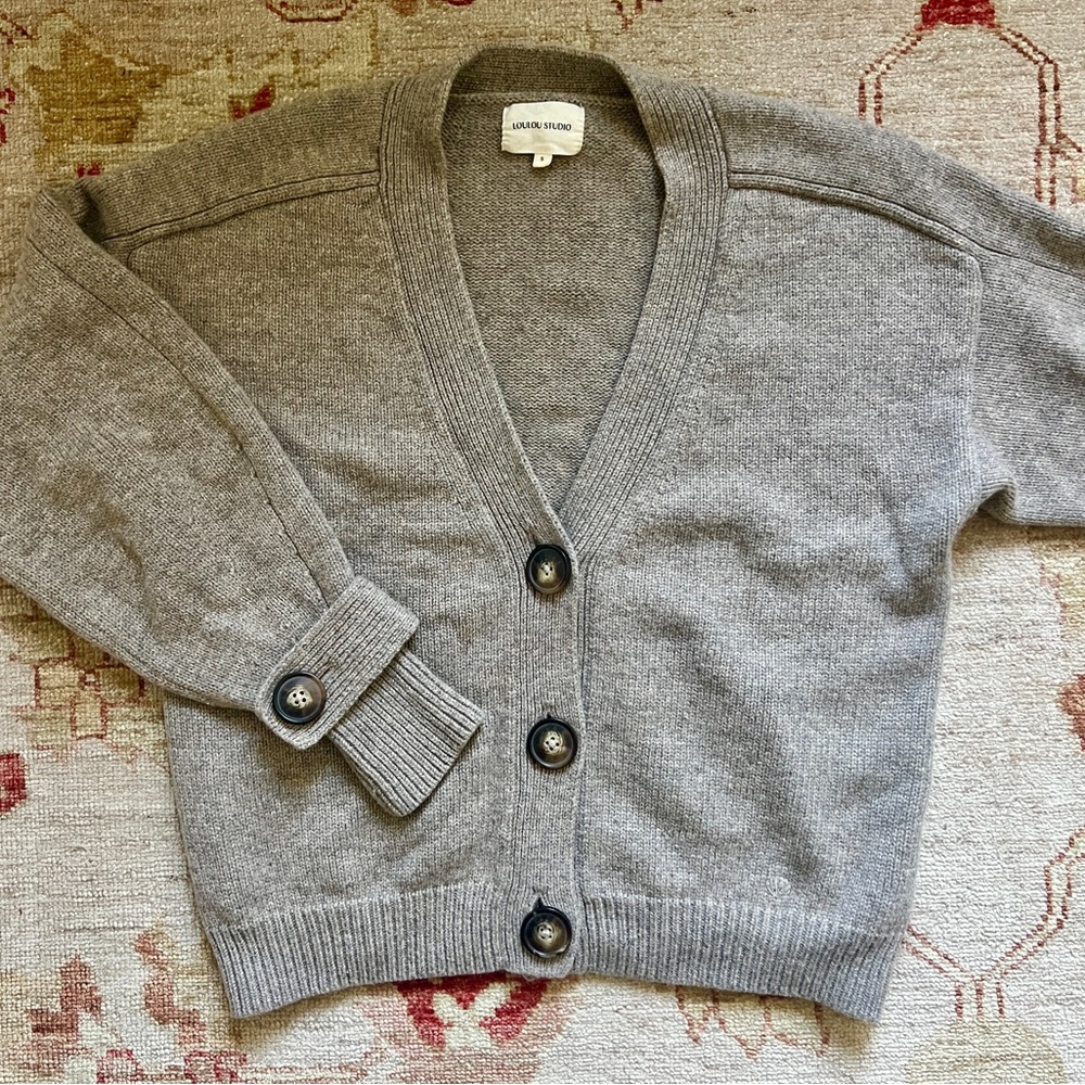 NWOT Loulou Studio Warm Grey Tiberine V Neck Cardigan Sweater Wool Cashmere S